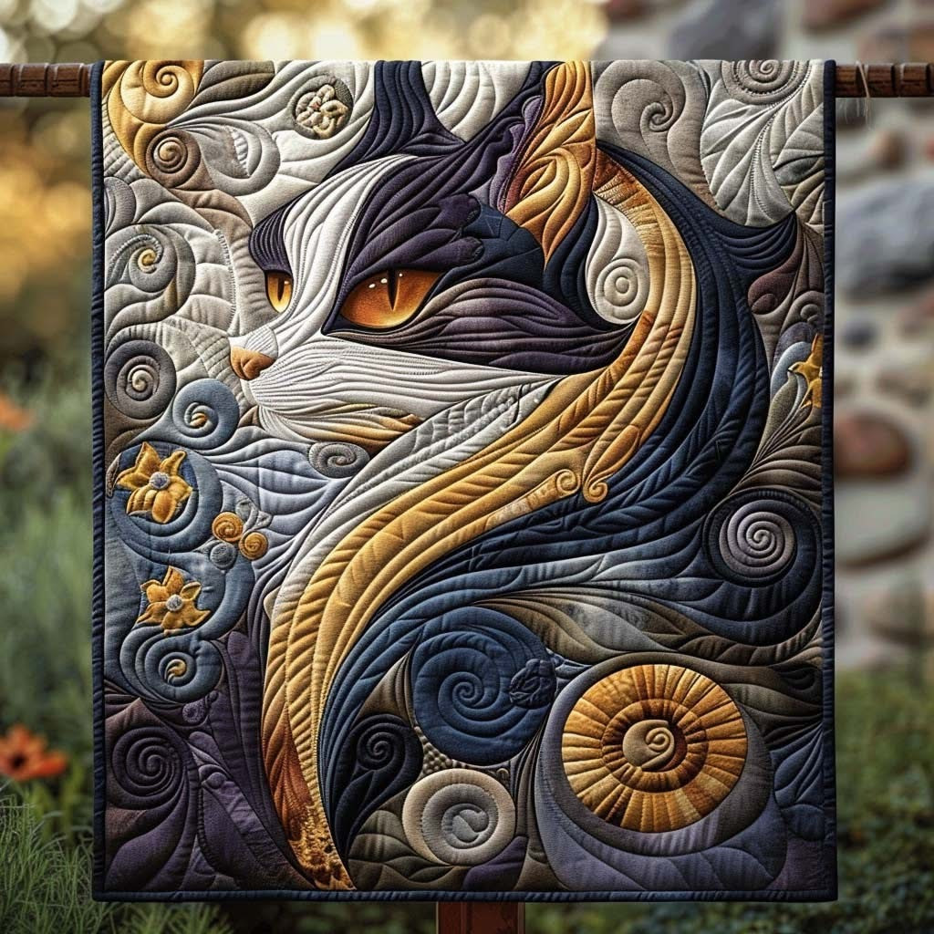 Cat Mystic Feline Quilted Blanket Detailed Cat Face Throw Blanket Gifts For Cat Lovers