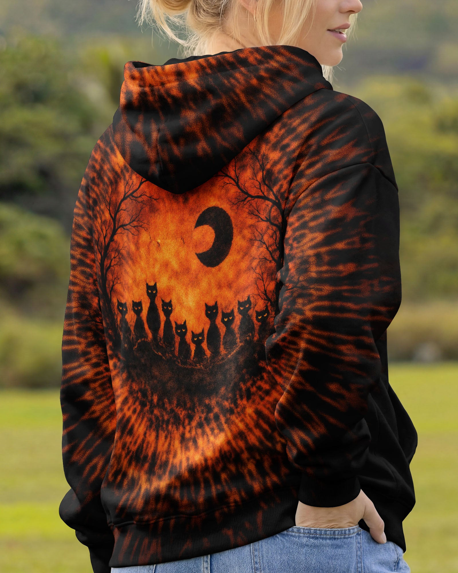 Cat Orange & Black Swirl Tie Dye Hoodie Clothing Perfect Gift For Sisters - Image 2