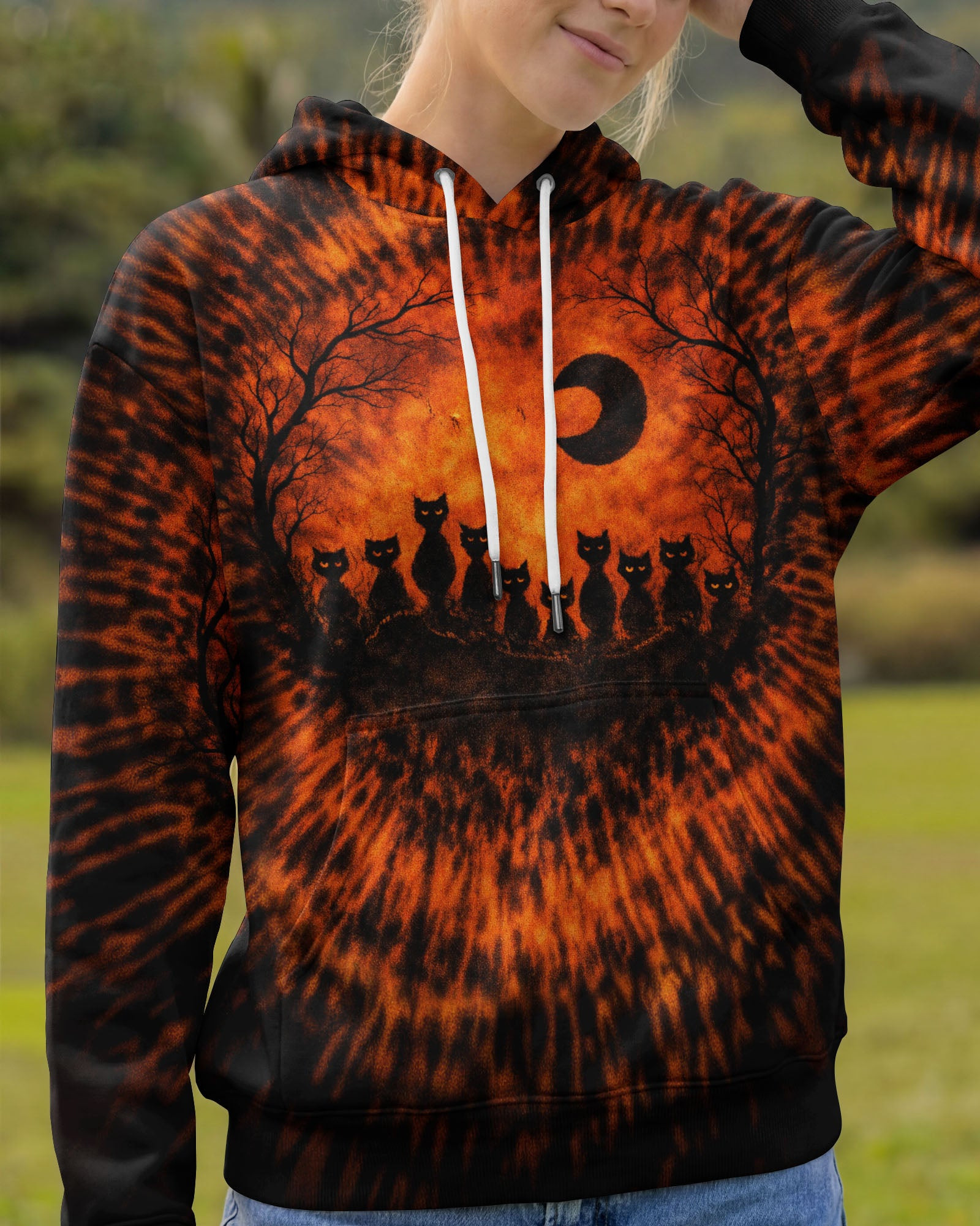 Cat Orange & Black Swirl Tie Dye Hoodie Clothing Perfect Gift For Sisters