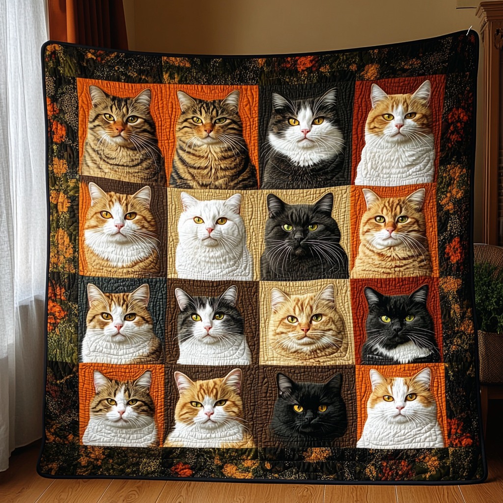 Cat Parade Quilted Blanket Bedroom Decor Cat Themed Gifts