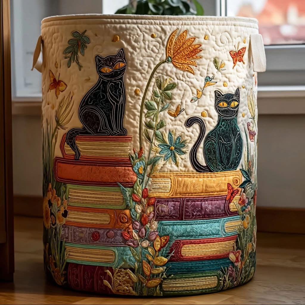 Cat Paws Page And Petals Quilted Laundry Basket Laundry Hamper Gifts For Book Lovers