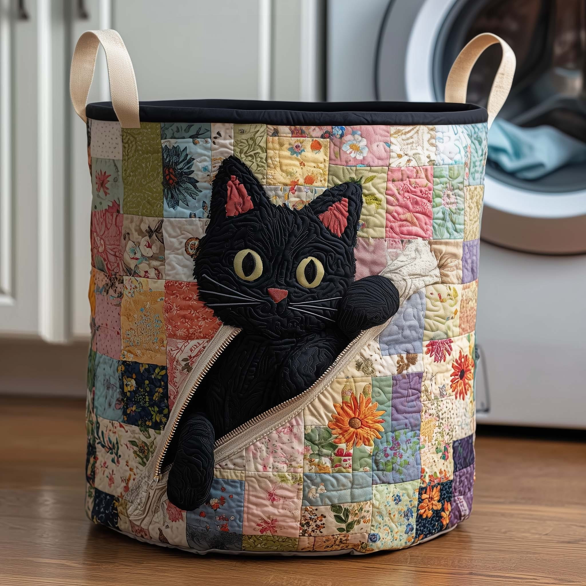 Cat Peekaboo Quilted Laundry Basket Cute Animal Storage Basket Present For Cat Lovers