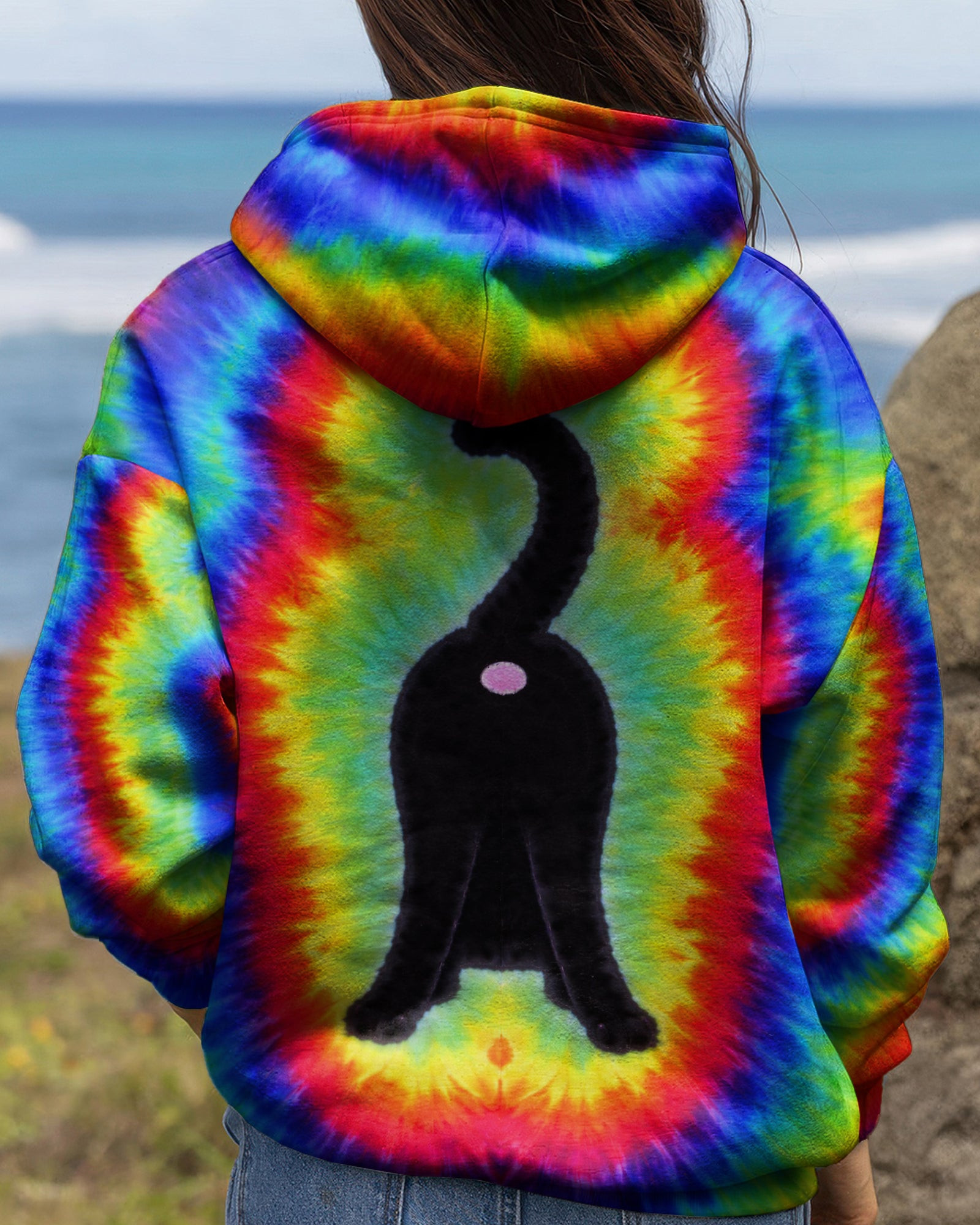 Cat Playful Swirl Tie Dye Hoodie Vibrant Colors Clothes Unique Gifts For Cat Lovers - Image 2