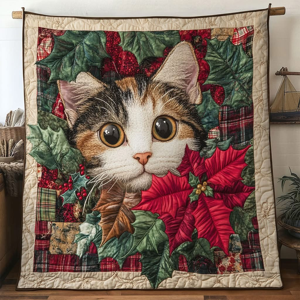 Cat Poinsettia Christmas Quilt Blanket Cute Holiday Xmas Cat Themed Christmas Presents