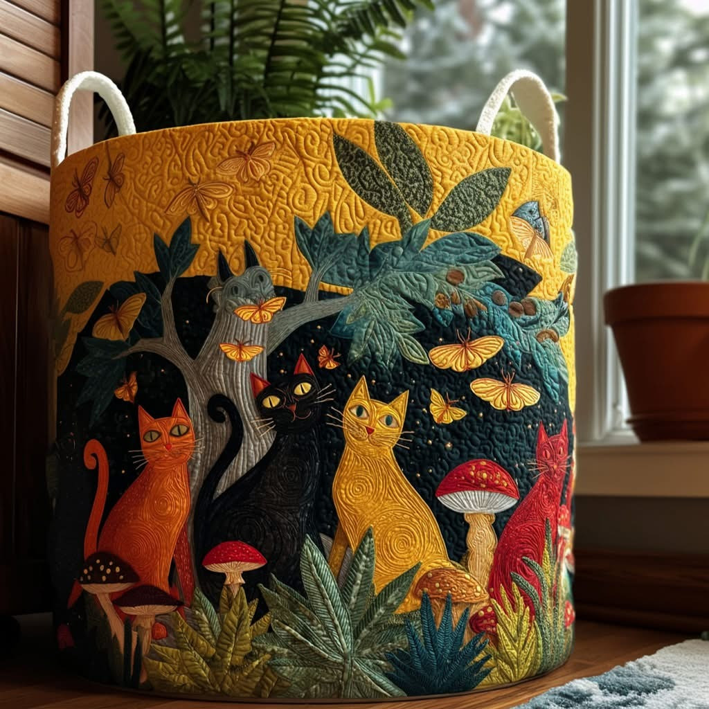 Cat Quilted Laundry Basket Whimsical Animal Laundry Hamper Gifts Ideas For Cat Lovers