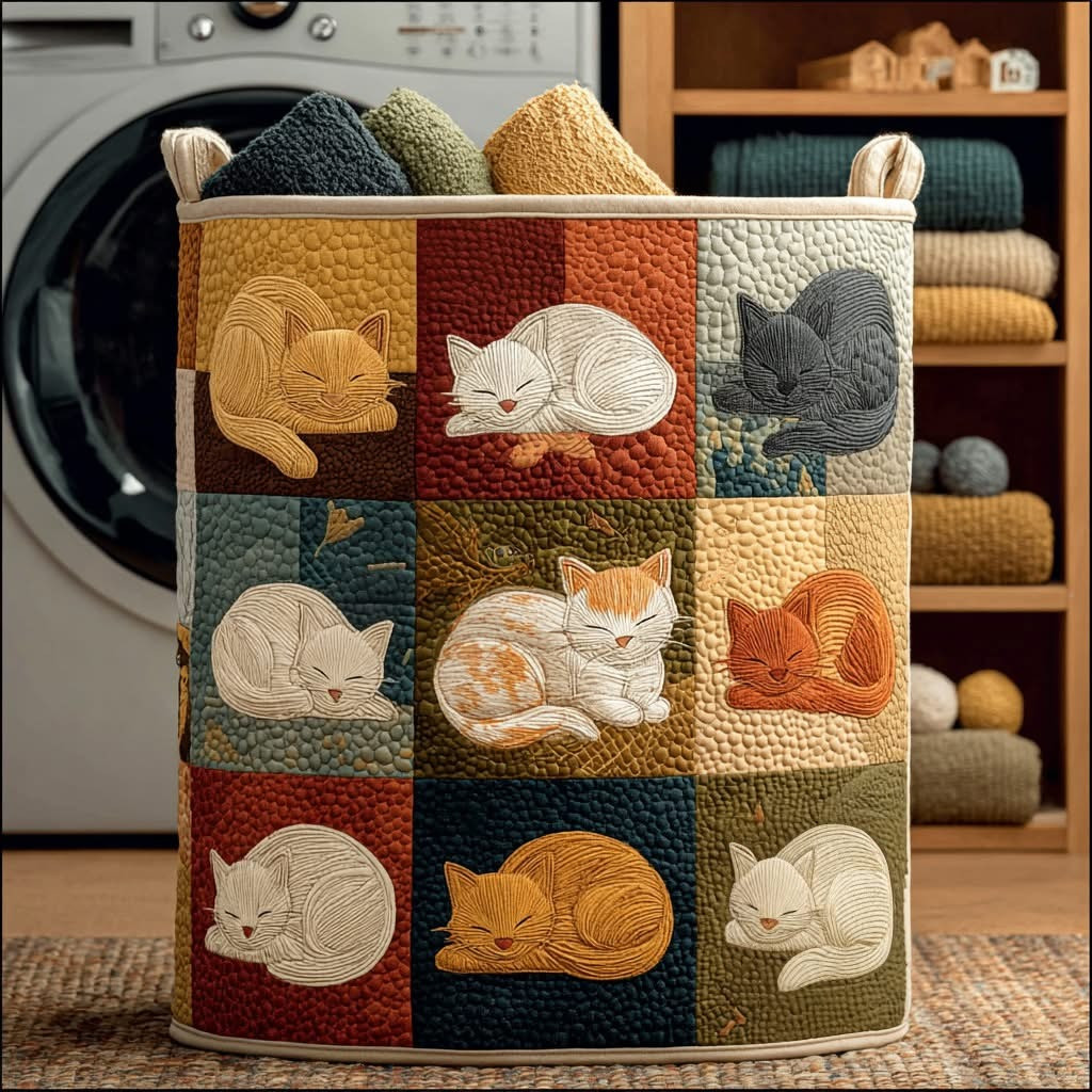 Cat Sleeping Quilted Laundry Basket Cute Animal Laundry Basket Gifts Ideas For Cat Lovers