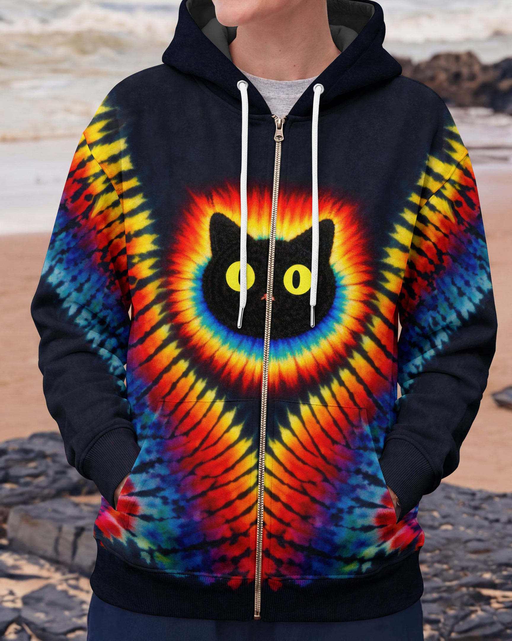 Cat Swirl Tie Dye Zip Hoodie Unique Color Perfect Gift For Mom Lovers Cat