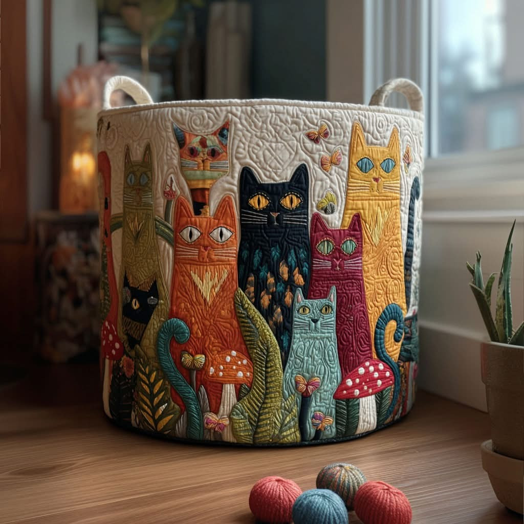 Cat Whisker Woods Haven Quilted Laundry Basket Best Laundry Basket Cat Lovers Gift Items