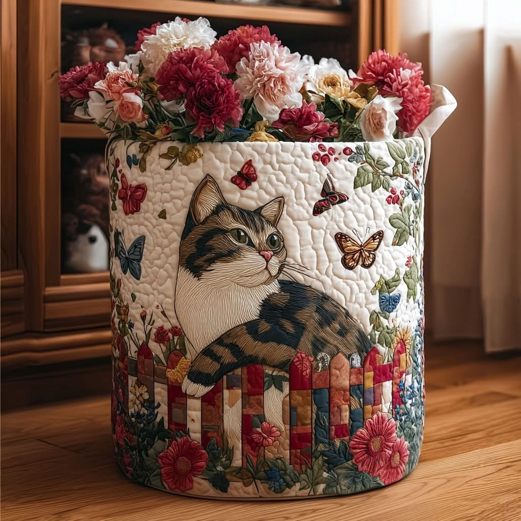Cat Whispers In Bloom Quilted Laundry Basket Cute Kitten Storage Basket Gifts For Cat Lovers