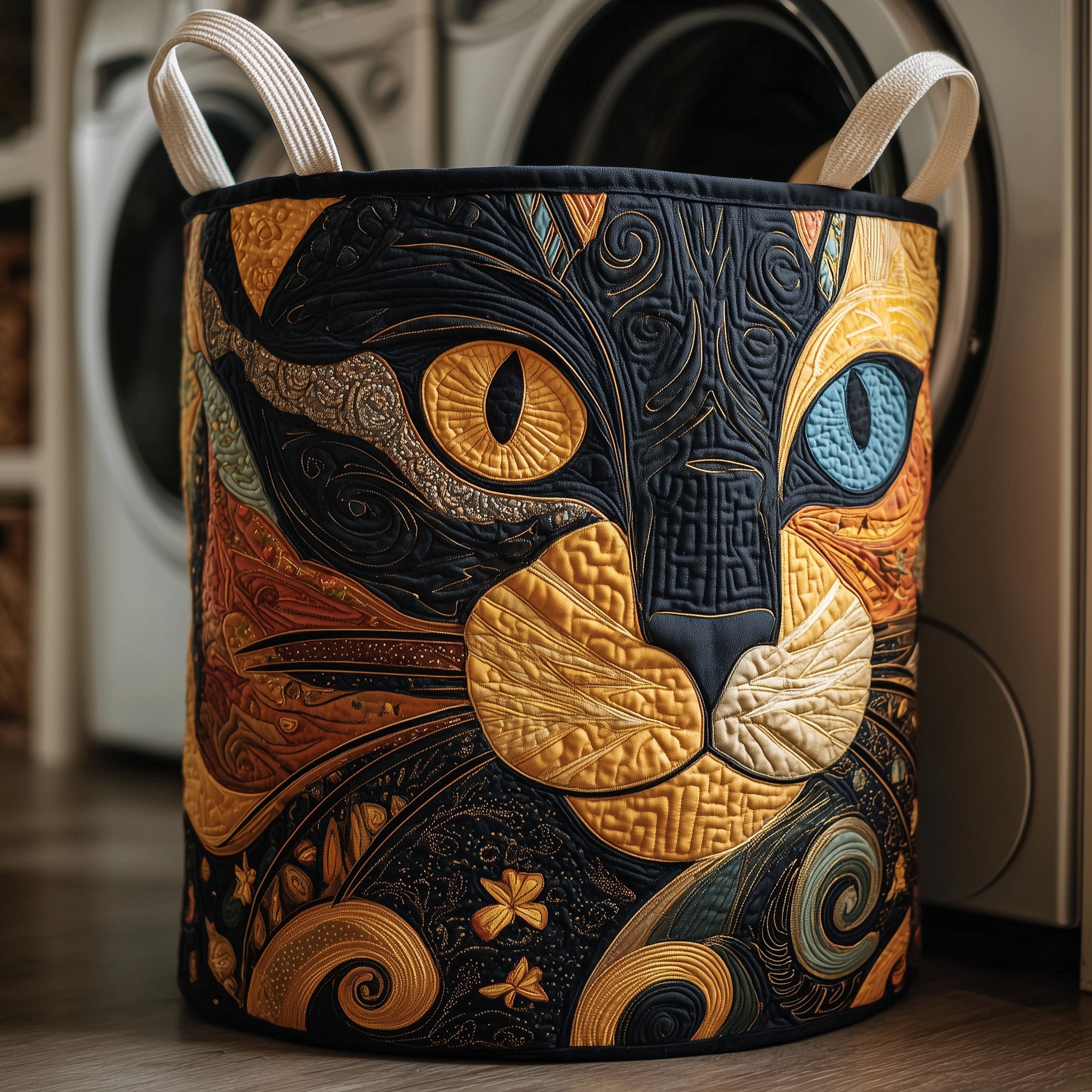 Catitude Quilted Laundry Basket Beautiful Cat Present For Cat Enthusiasts