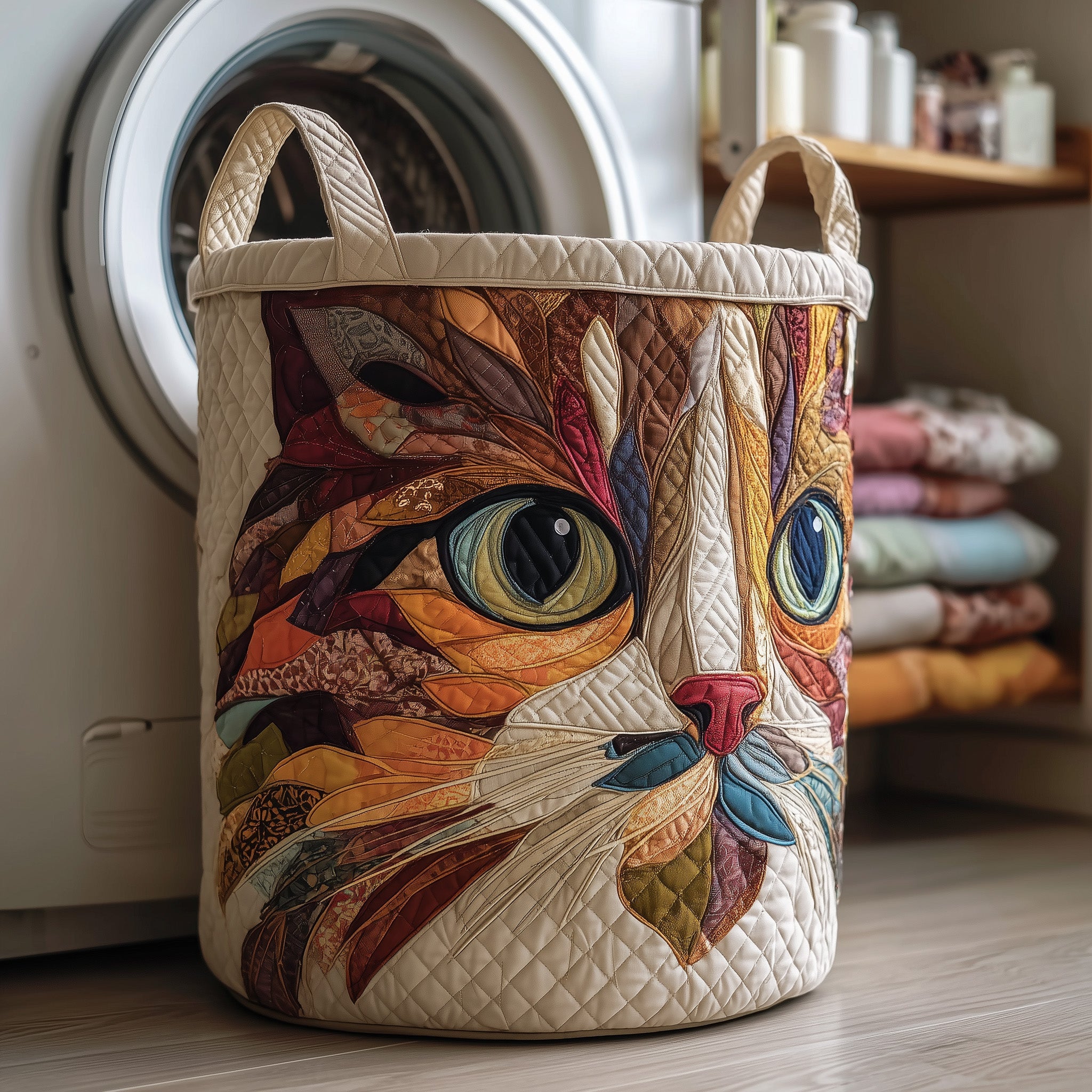 Catitude Quilted Laundry Basket Fabric Clothes Basket Organizer Gift For Family
