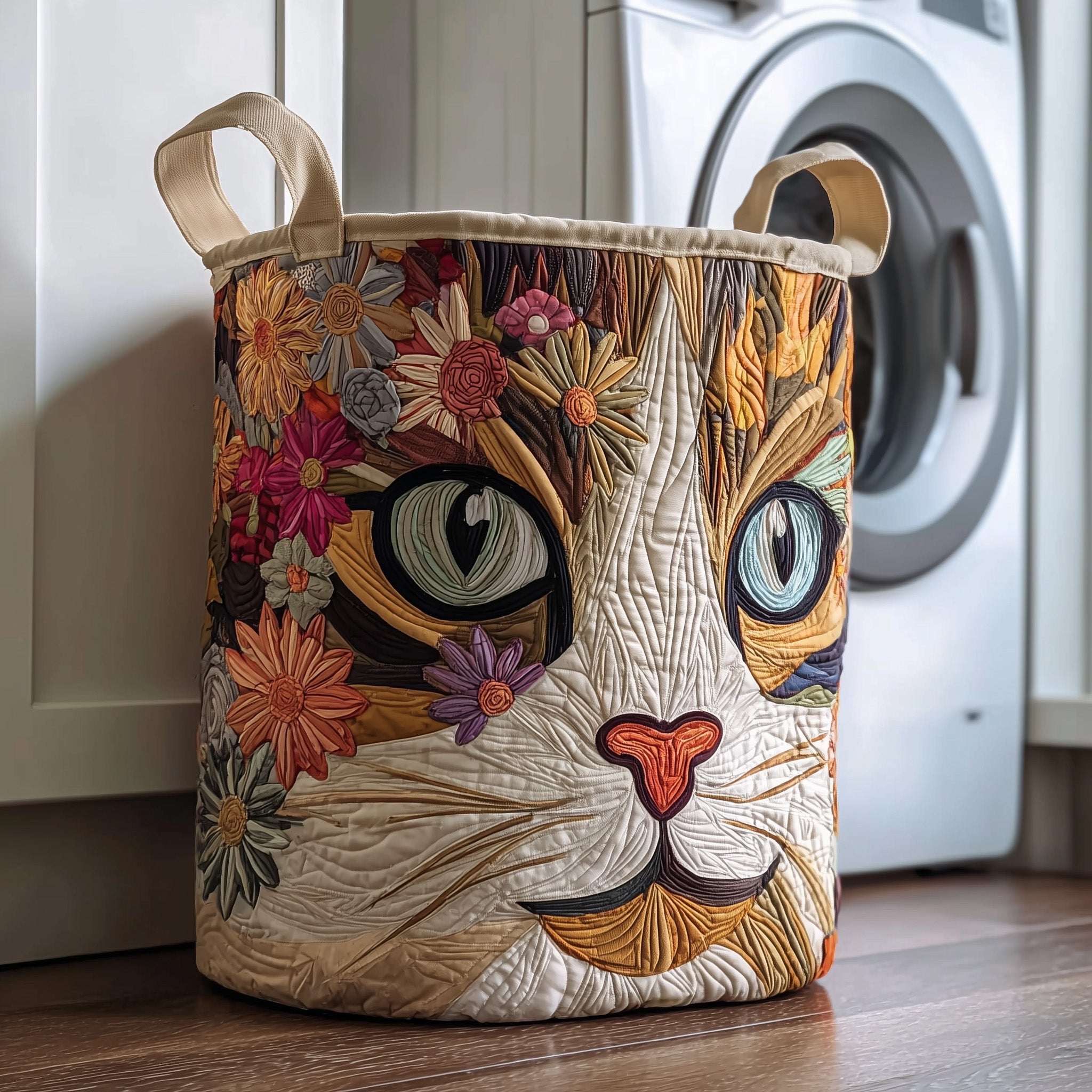 Catitude Quilted Laundry Basket Fabric Clothes Basket Organizer Gift For Her