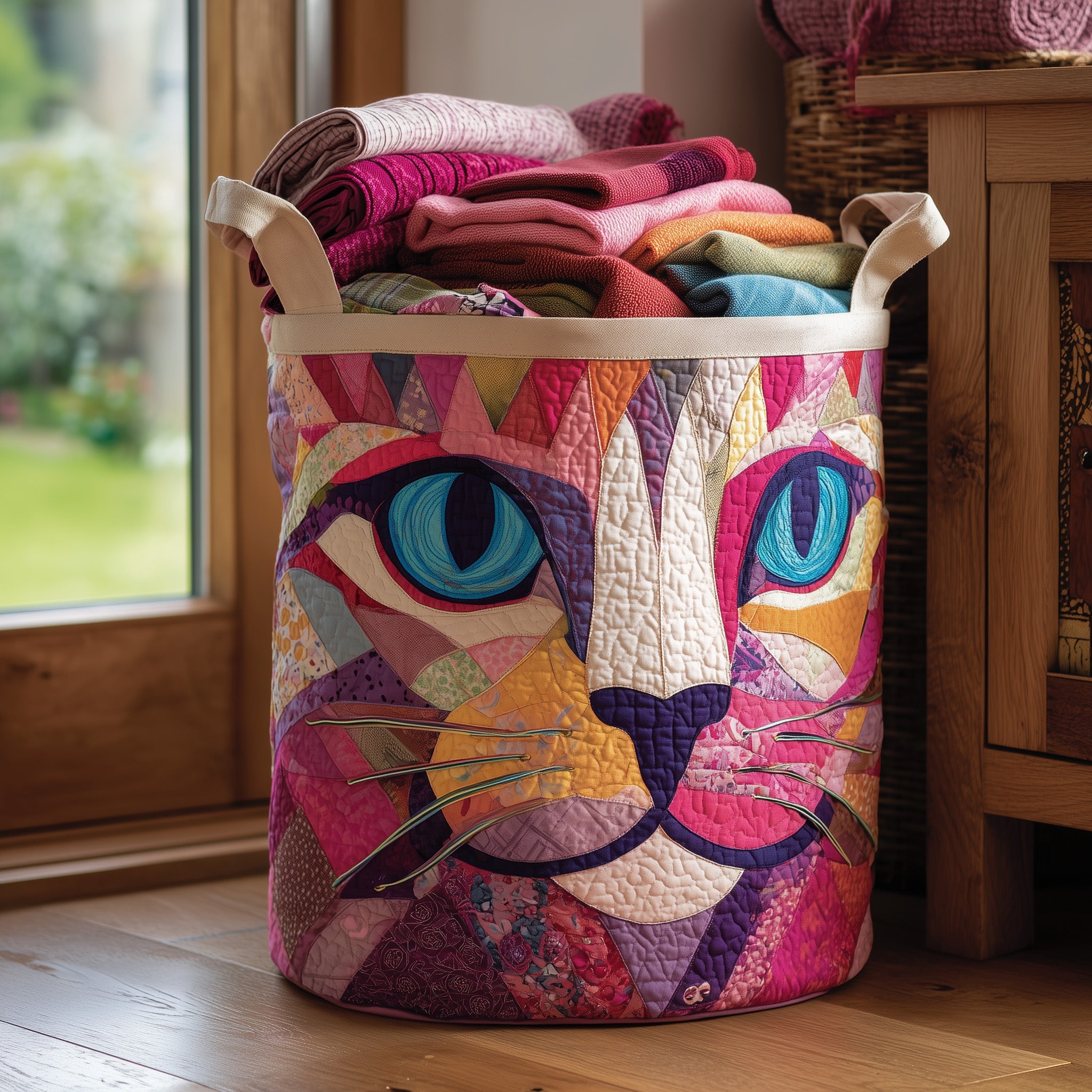 Catitude Quilted Laundry Basket Fabric Clothes Basket Organizer Present For Grandma