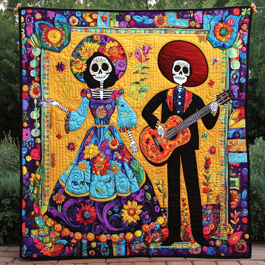 Catrina And Charro Quilted Blanket Boho Bedroom Decor DiÂ­a De Los Muertos Gifts For Dad