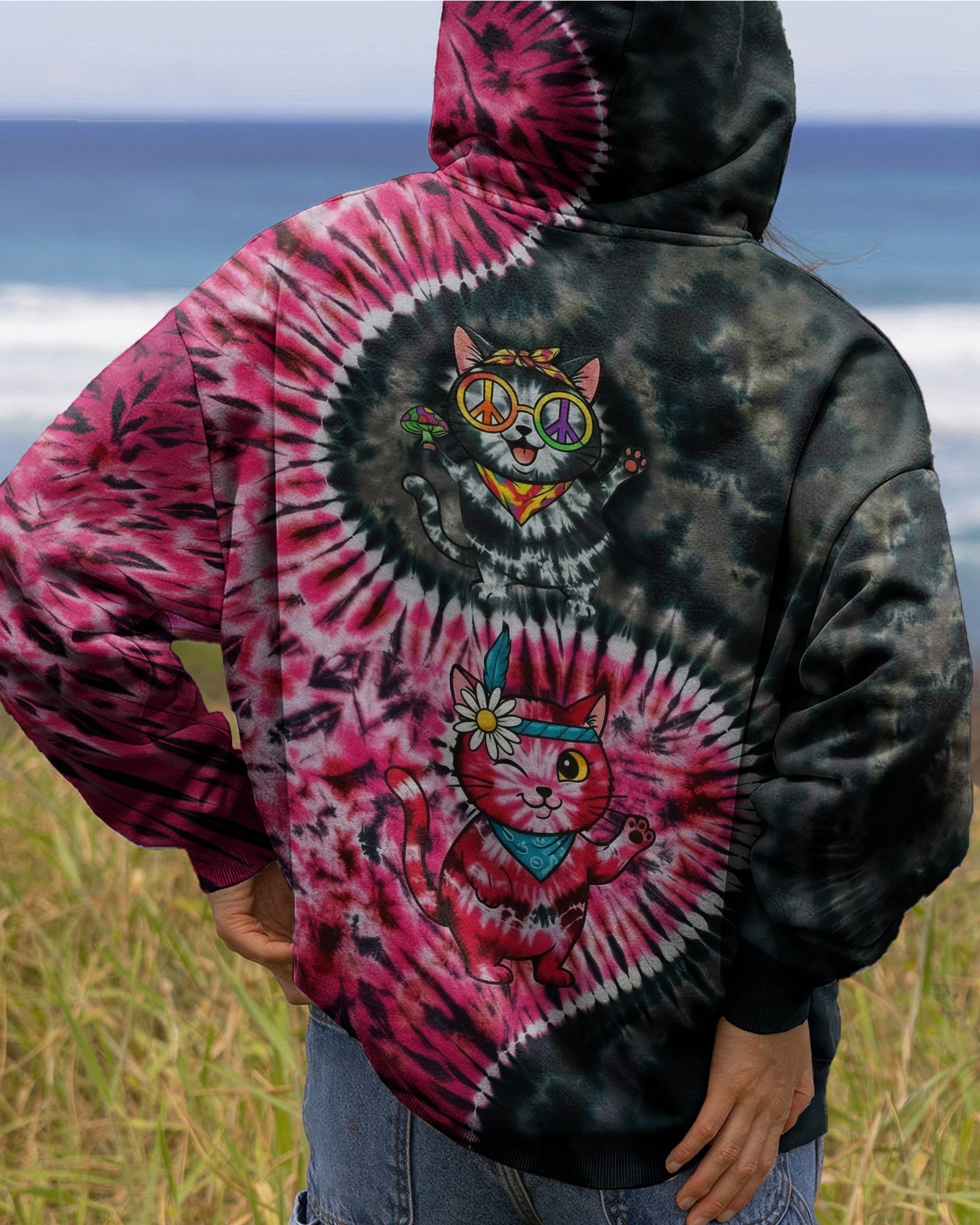 Cats Prismatic Tie Dye Hoodie Vibrant Colors Apparel Gifts For Bestie - Image 2