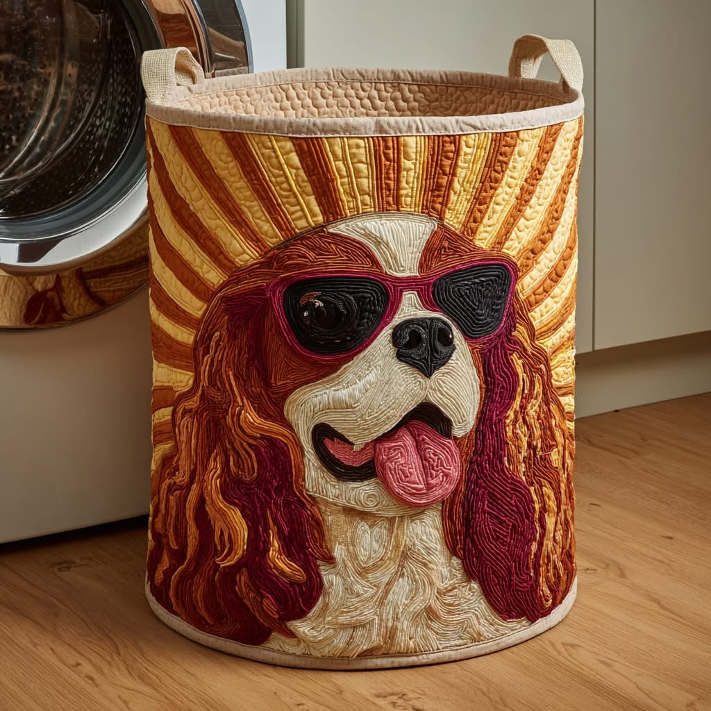 Cavalier Sun Soul Quilted Laundry Basket Cute Animal Clothes Hamper Gifts For Dog Lovers