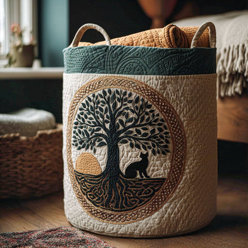Celtic Enigma Quilted Laundry Basket Portable Quilted Hamper for Easy Carrying and Storage