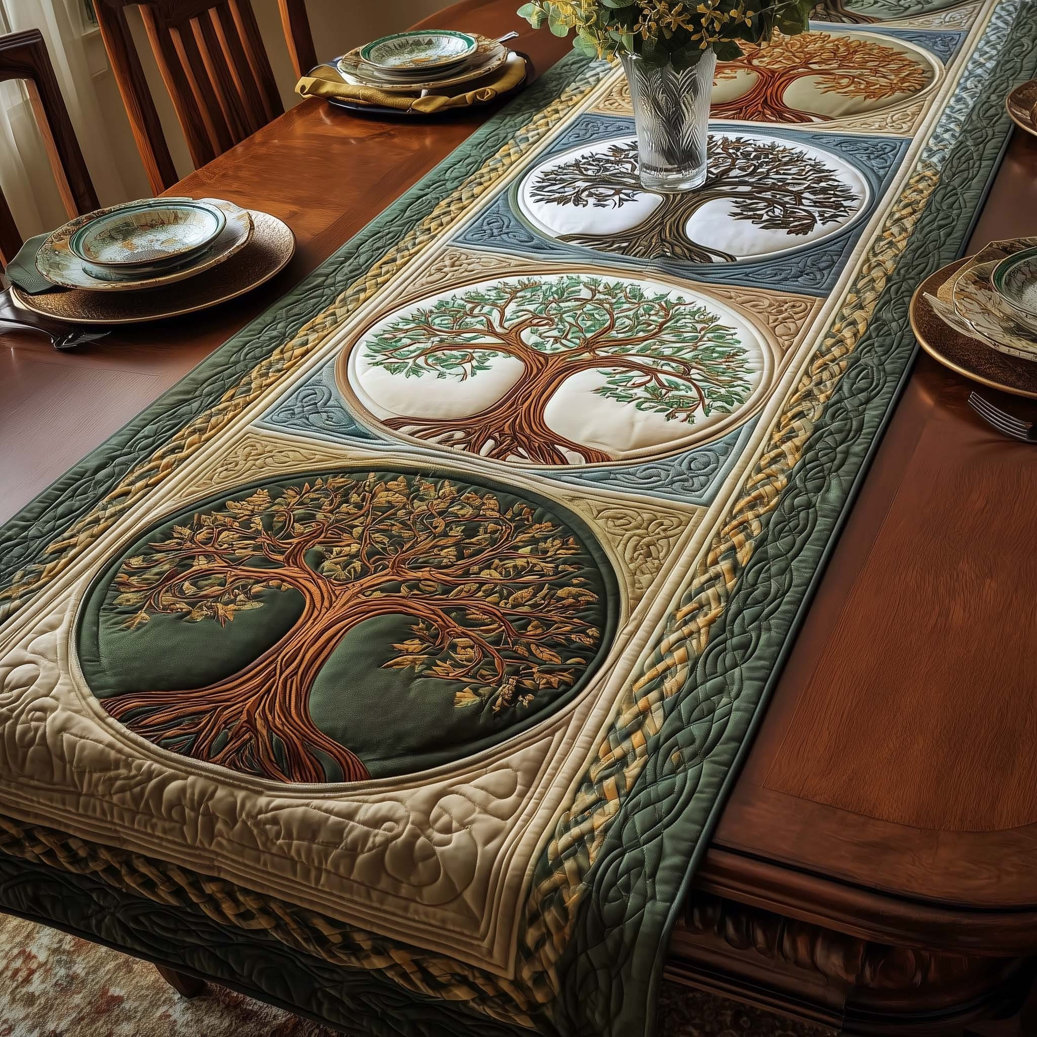 Celtic Roots Quilted Table Runner Tree Of Life Table Runner Dining Table Decorations