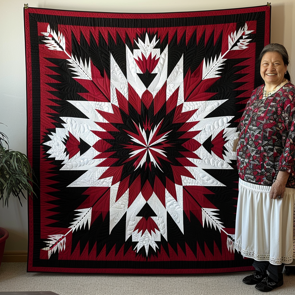 Ceremonial Feather Quilted Blanket Boho Bedroom Decor Native American Gift Shop