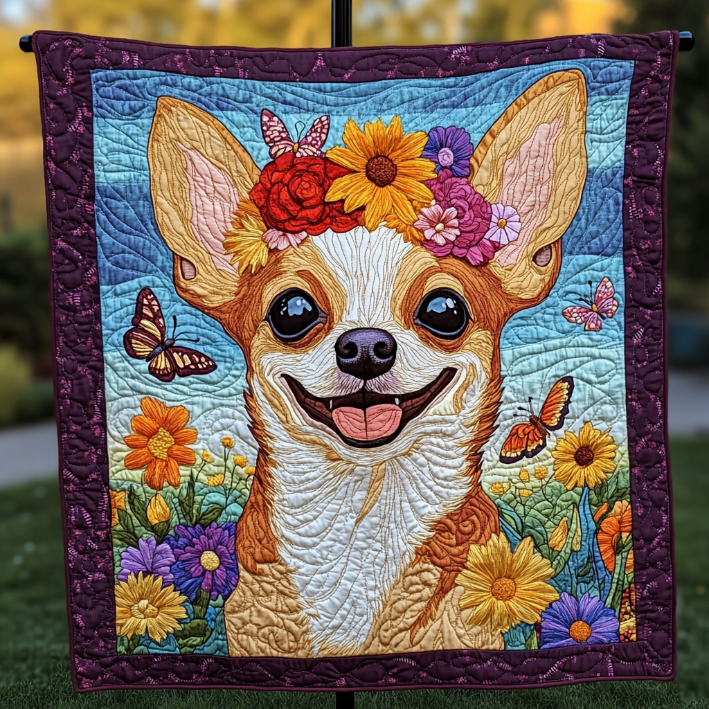 Charming Chi Quilted Blanket Unique Bed Sheet Set Presents For Chihuahua Lovers