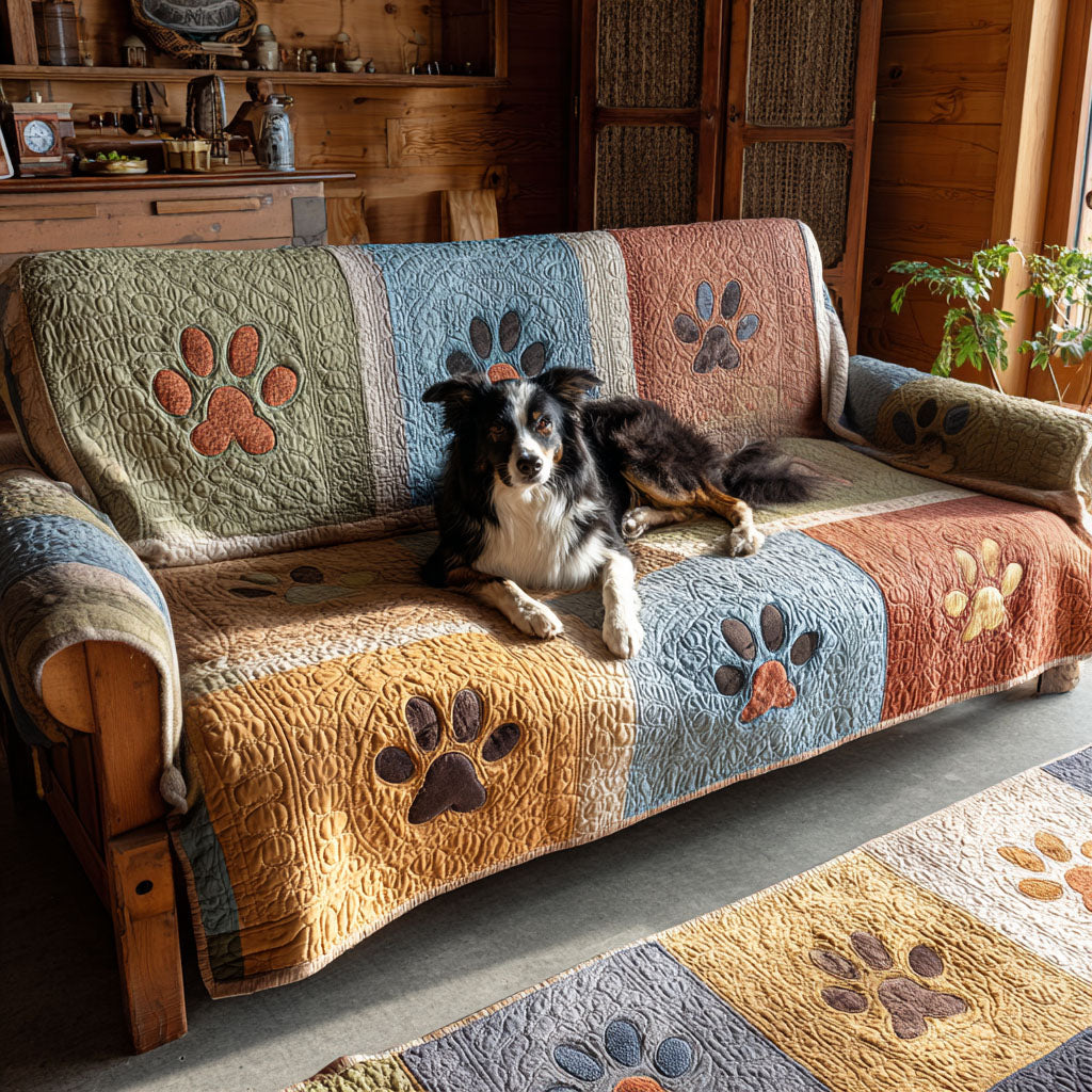 Charming Paw Quilted Sofa Cover Cute Sofa Slipcovers Dog Lover Gifts For Him Her