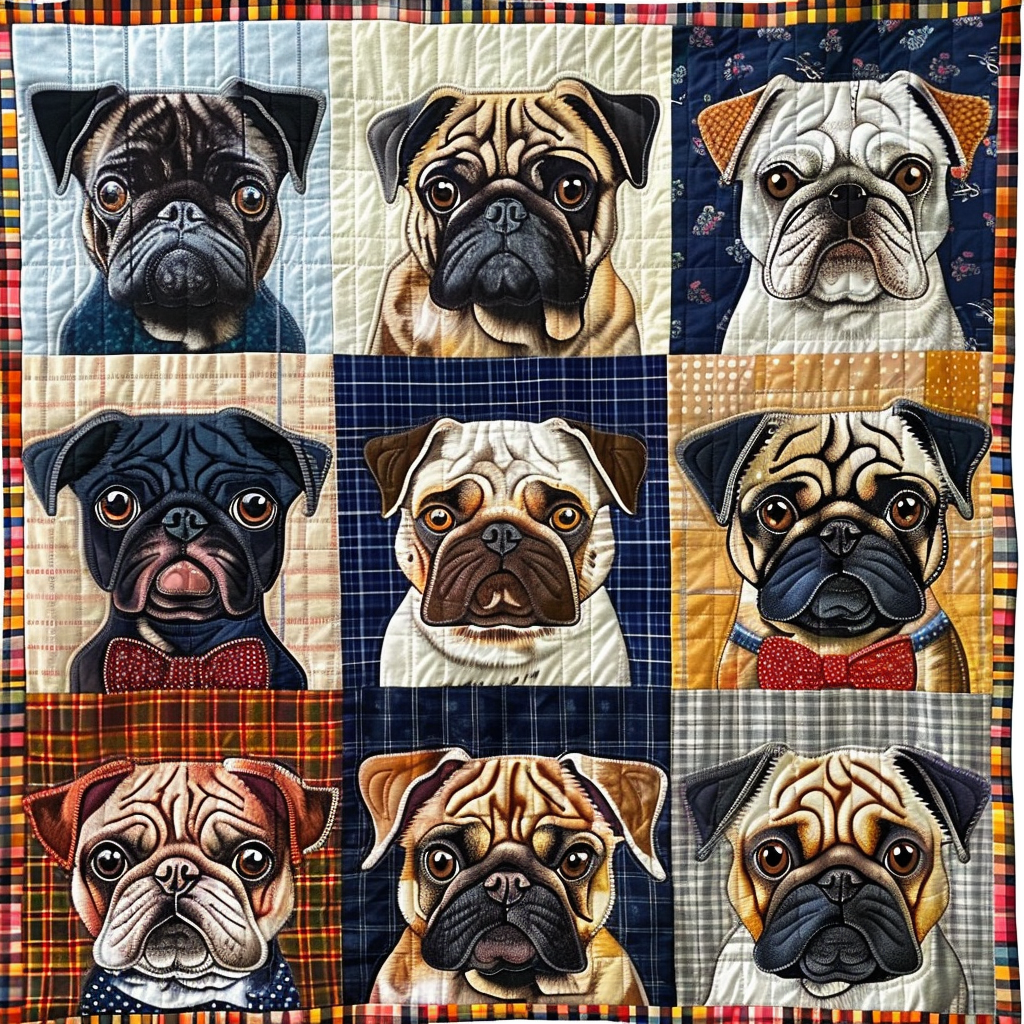 Charming Pugs Quilted Blanket Cozy Bedroom Ideas Gift For Pug Lover