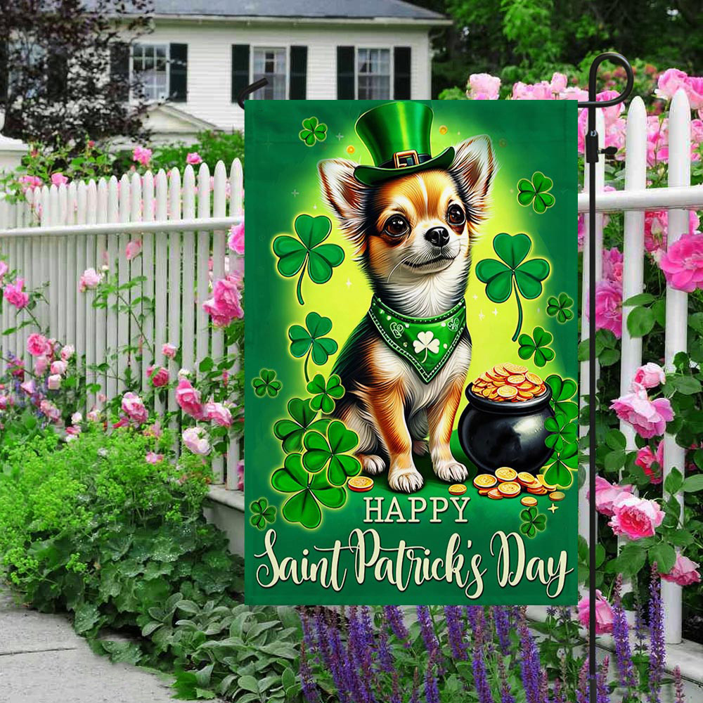 Chihuahua Dog Saint Happy St. Patrick's Day Flag Dog Decoration Flag