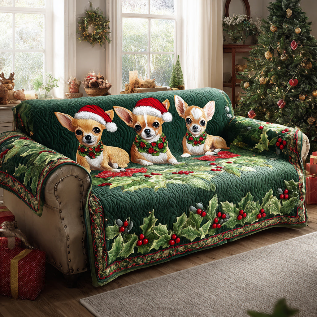 Chihuahua Garland Quilted Sofa Cover Christmas Sofa Covers Family Xmas Presents