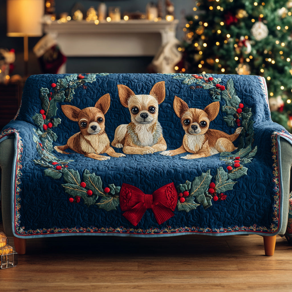 Chihuahua Wreath Quilted Sofa Cover Holiday Living Decorations Secret Santa Gift Ideas