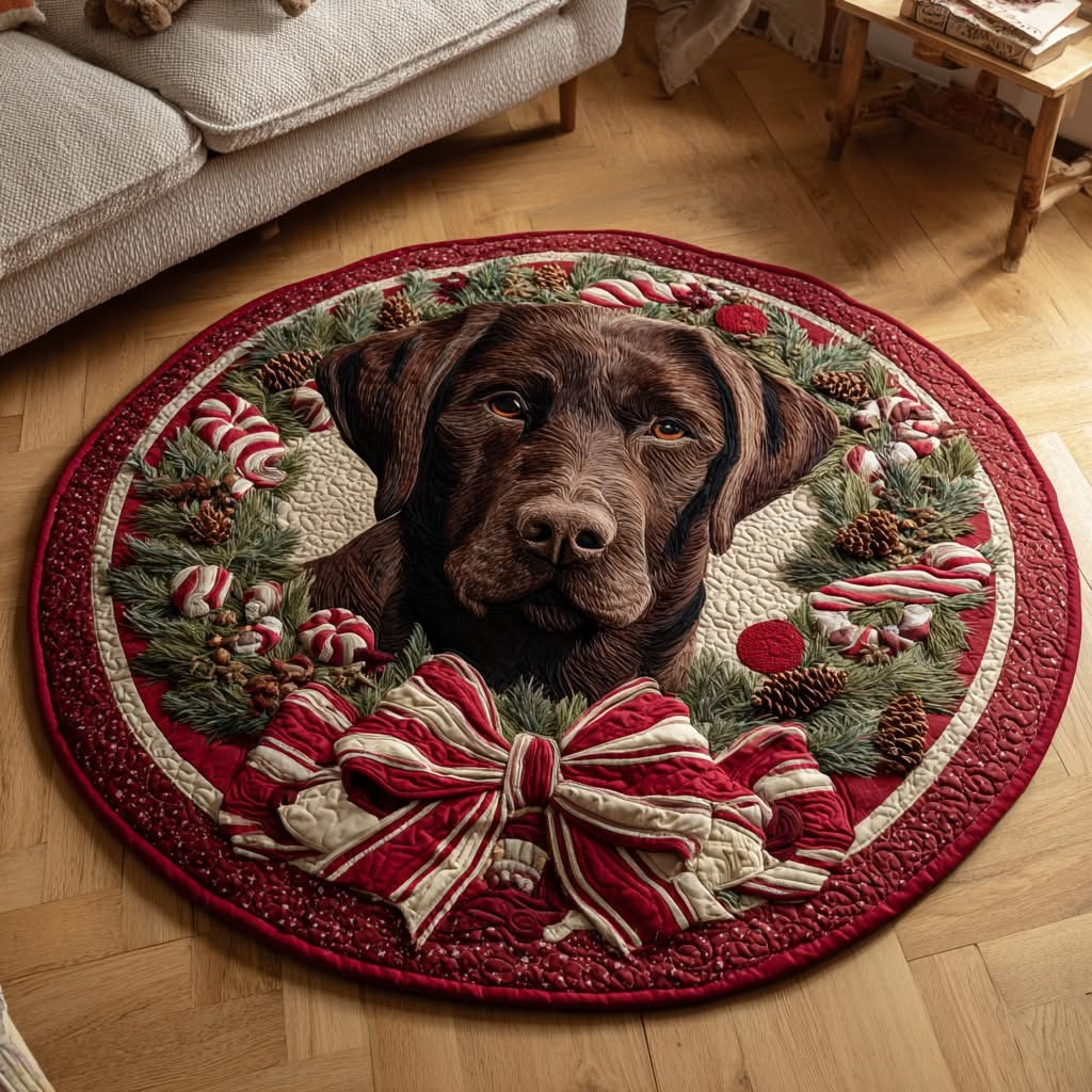 Chocolate Labrador Retriever Christmas Quilted Round Mat Holiday Xmas Decoration Gift Ideas