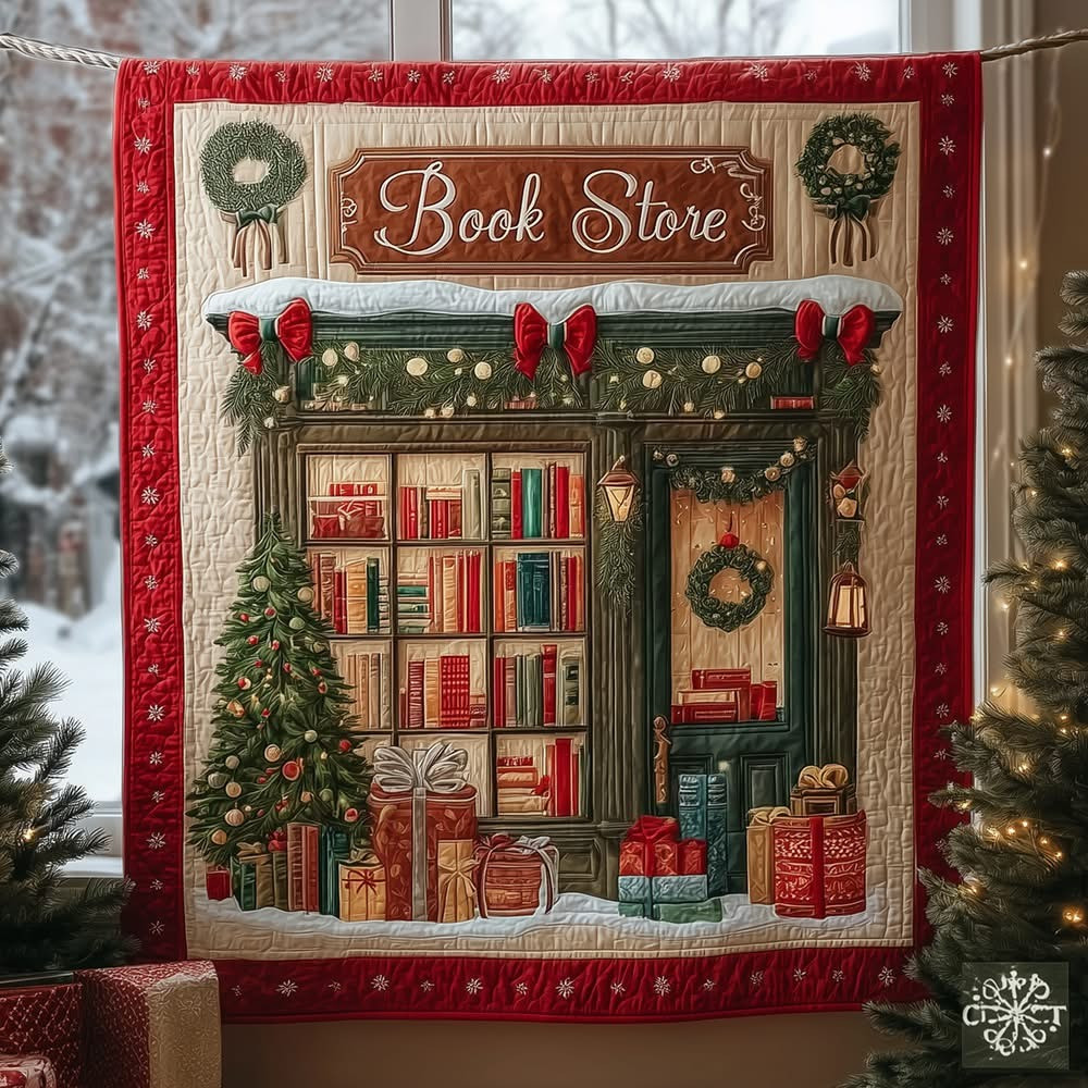 Christmas Bookshop Quilted Blanket Best Xmas Gifts For People Who Like Books
