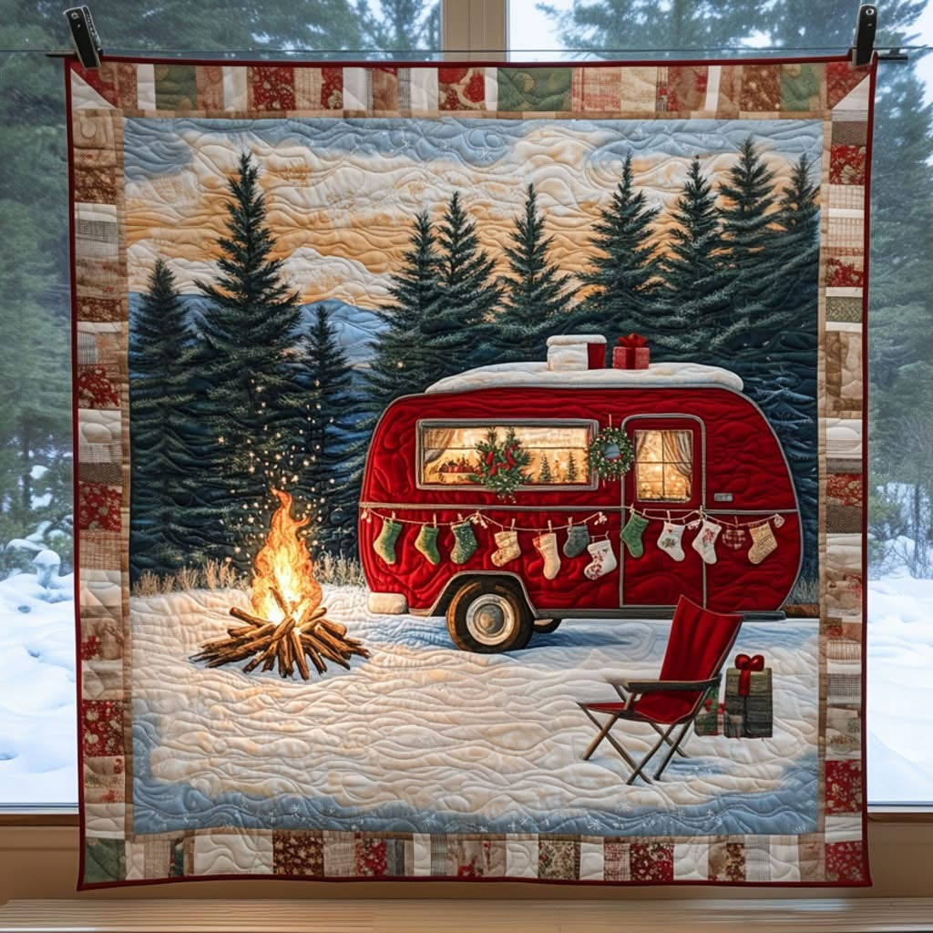 Christmas Camper Car Quilted Blanket Cute Xmas Present Ideas For People Who Like Camping