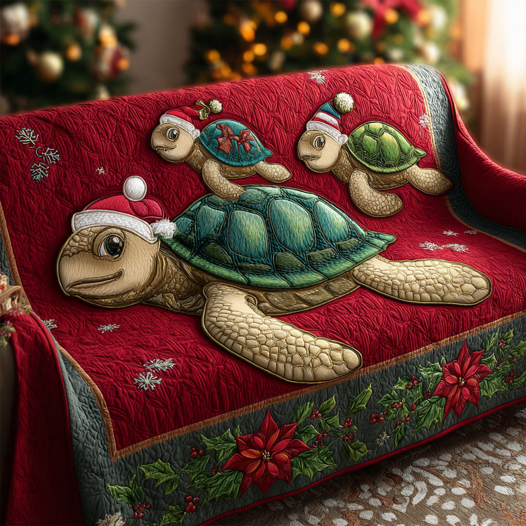 Christmas Cove Turtle Quilted Sofa Cover Holiday Couch Covers Sea Turtle Stuff