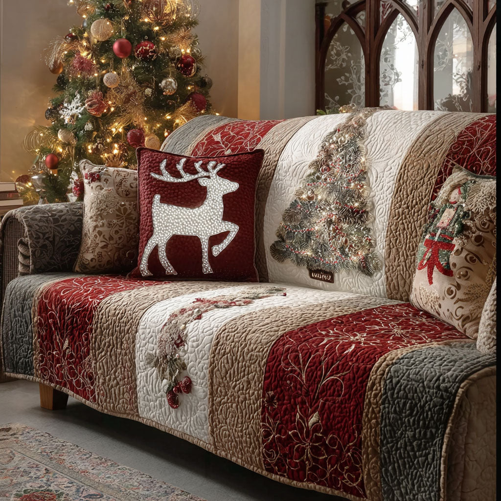 Christmas Forest Magic Quilted Sofa Cover Santa Sofa Cover Christmas Gifts For Grandma