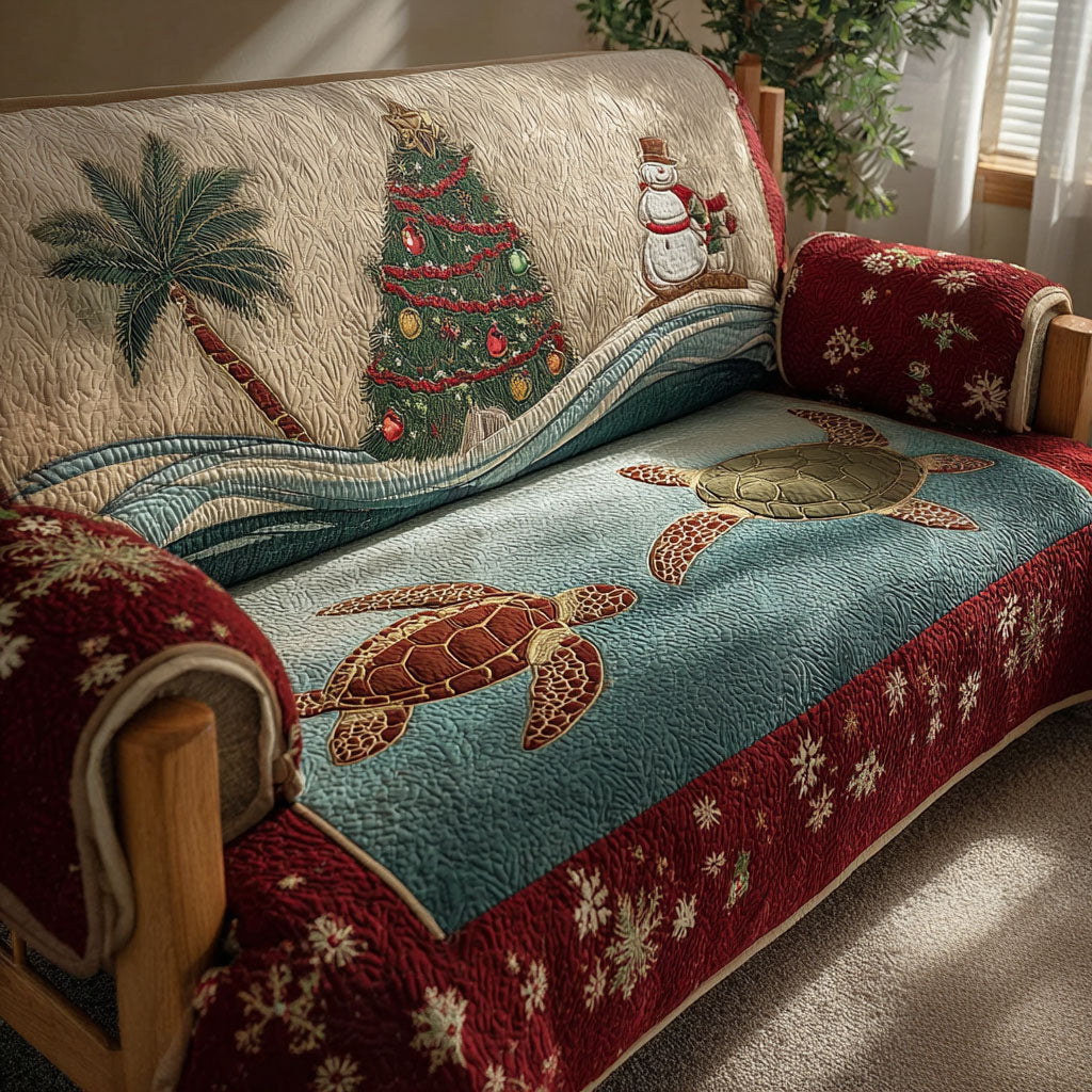 Christmas Palm Turtle Quilted Sofa Cover Christmas Home Decor Sea Turtle Merchandise
