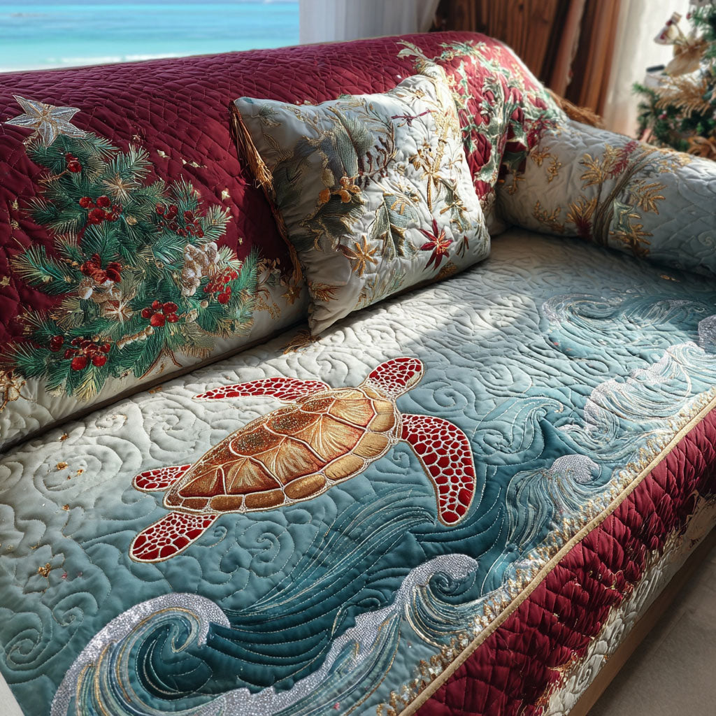 Christmas Reef Turtle Quilted Sofa Cover Christmas Decor Gifts For Sea Turtle Lovers