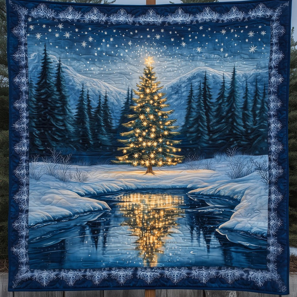 Christmas Tree By Frozen Lake Quilt Blanket Holiday Home Decoration Xmas Gifts For Mom
