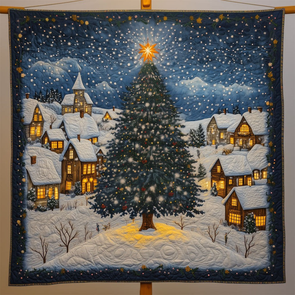 Christmas Tree In The Village Quilt Blanket Winter Holiday Xmas Gifts For Relatives