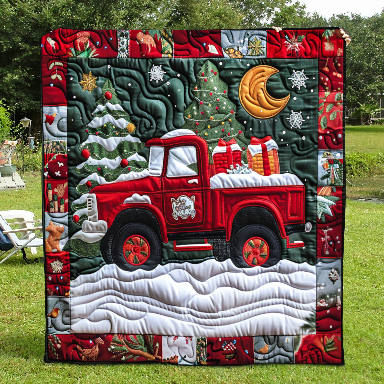 Christmas Truck Quilted Blanket Bedroom Holiday Decor Gifts For Men Who Have Everything