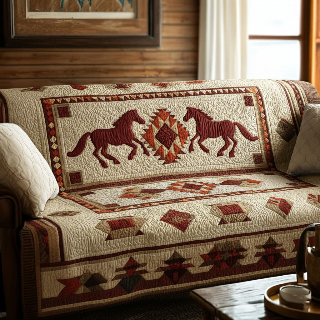 Cinnamon Sand Wild Harmony Quilted Sofa Cover Couch Protector Gifts For Horsey Ladies