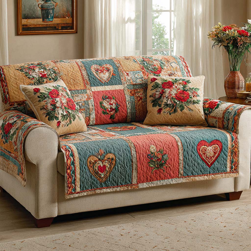 Classic Love Letter Quilted Sofa Cover Living Room Theme Ideas Valentine Day Gift Idea