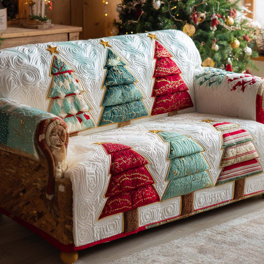 Classic Patchwork Christmas Quilted Sofa Cover Winter Living Room Decor Xmas Gifts For Family