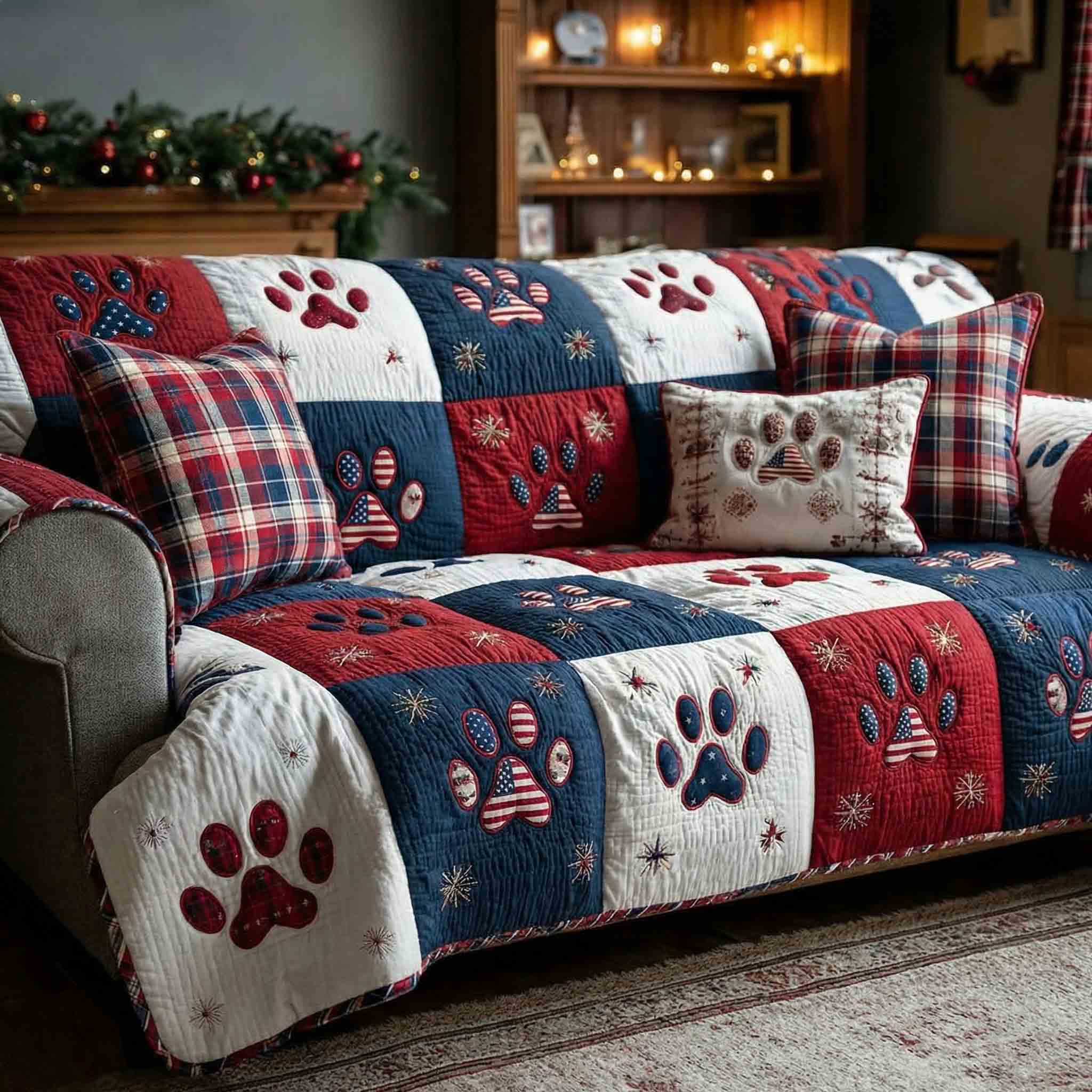 Classic Paw Quilted Sofa Cover Couch Covers Sofa Cover Dog Themed Gifts