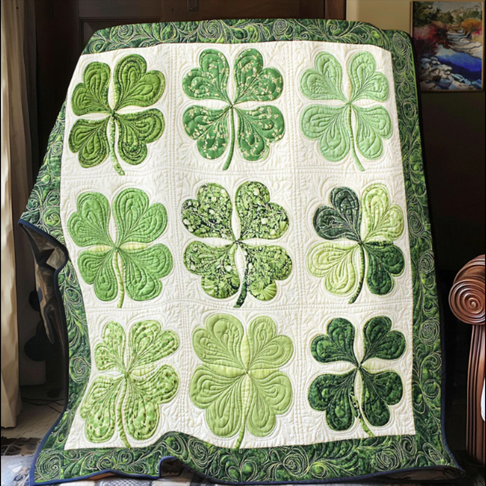 Clover Charming Lucky Patrick's Day Quilt Blanket Best Gift For Irish