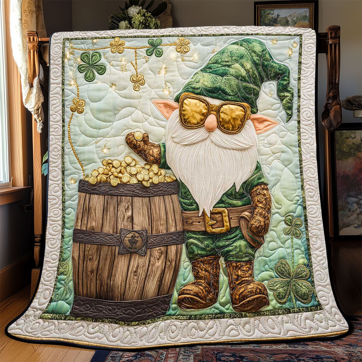 Clover Gnome Quilt Blanket Cute Sofa Blanket Cute St Patrick'S Day Ideas