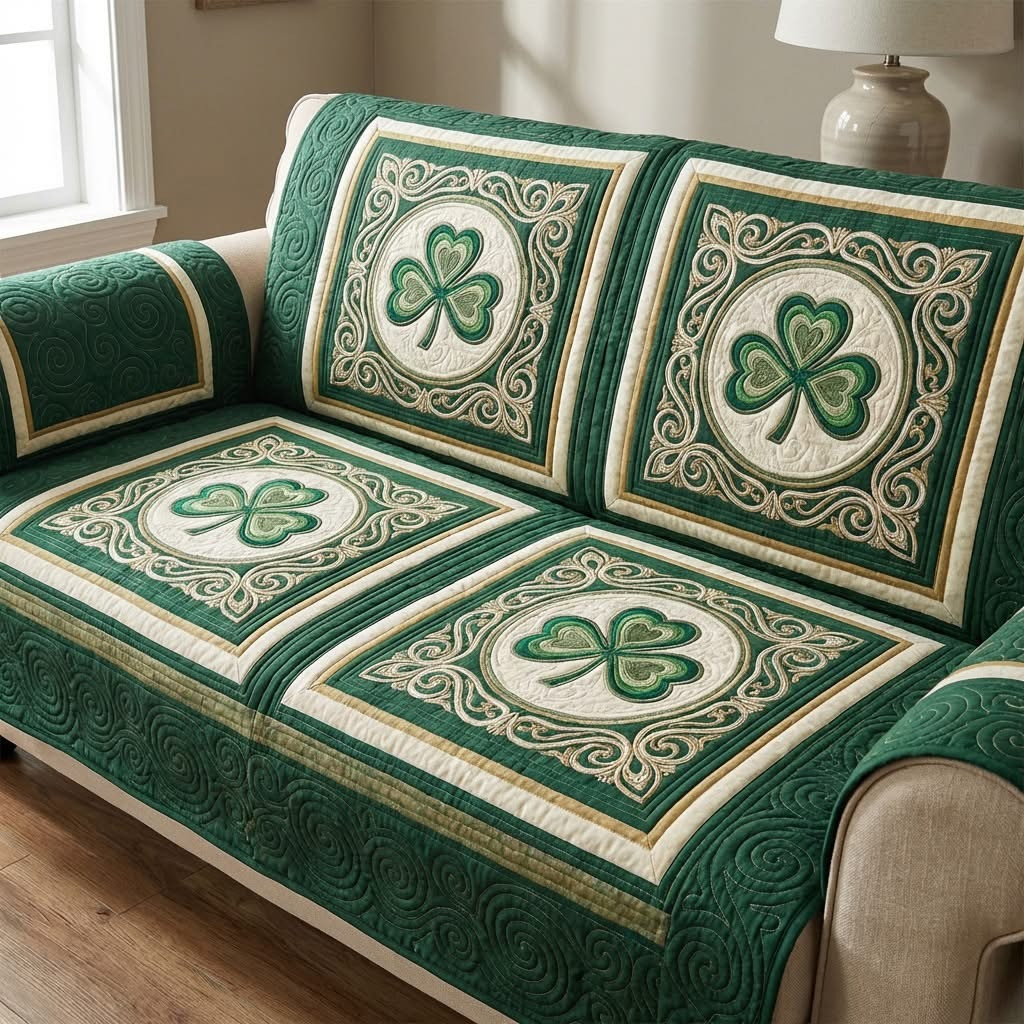 Clover Tile Quilted Sofa Cover Best Couch Covers St Patrick's Day Home Decor Gift For Irish