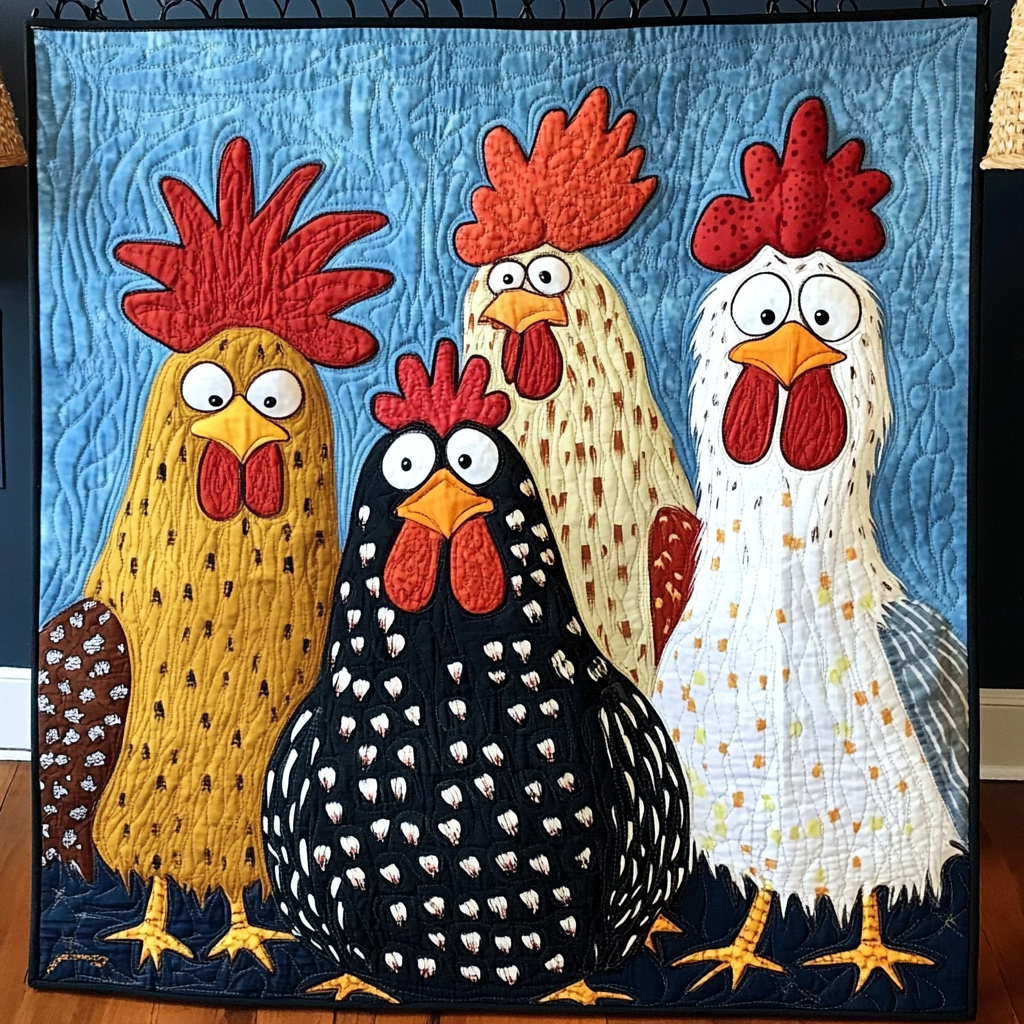 Cluck and Collect Quilted Blanket Over The Bed Decor Chicken Gifts For Chicken Lovers