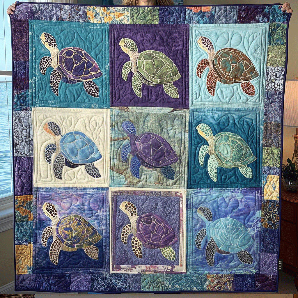 Coastal Bliss Quilted Blanket Cozy Bedroom Decor Sea Turtle Gifts For Her