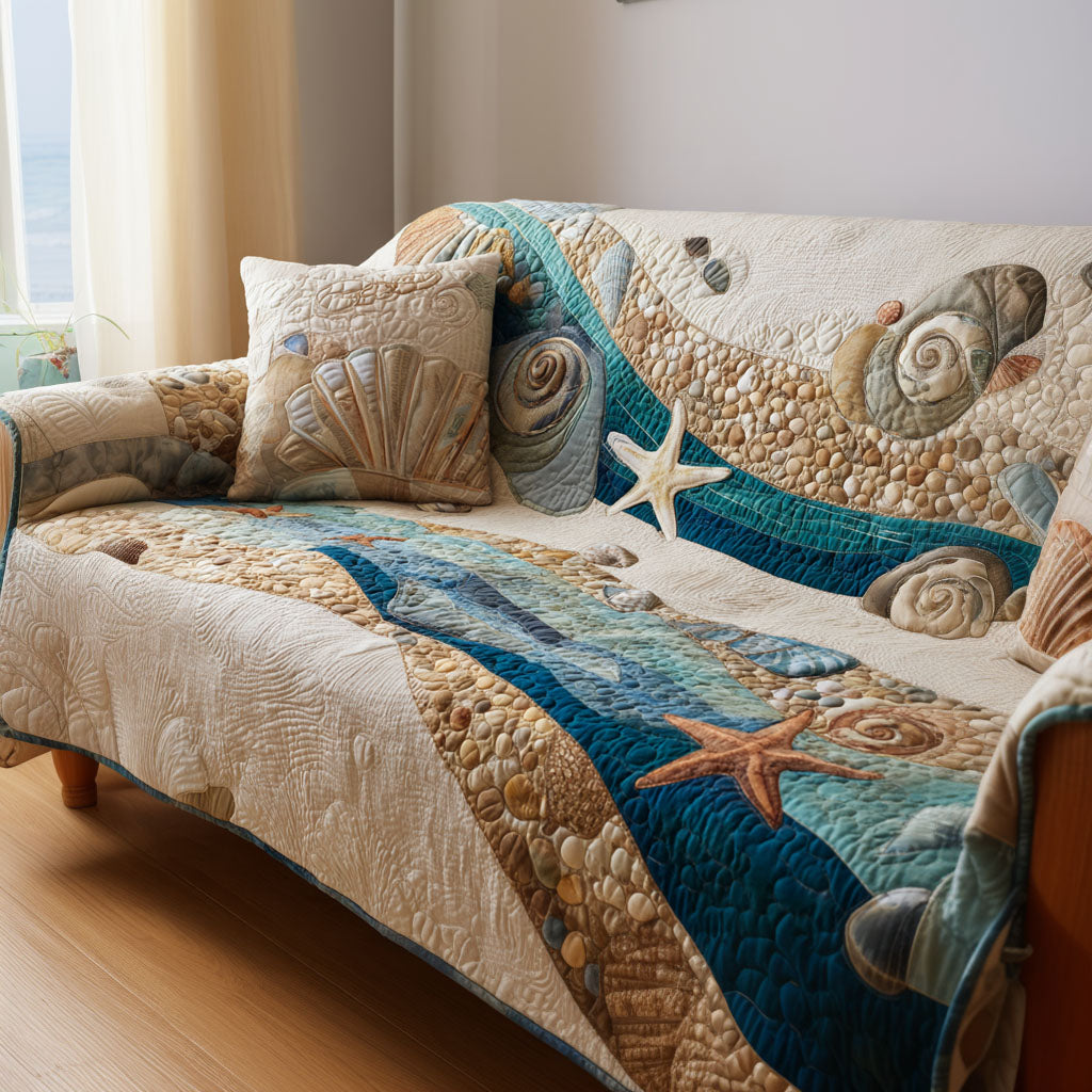 Coastal Breeze Quilted Sofa Cover Sofa Couch Slipcover Beach Lover Gifts For Him