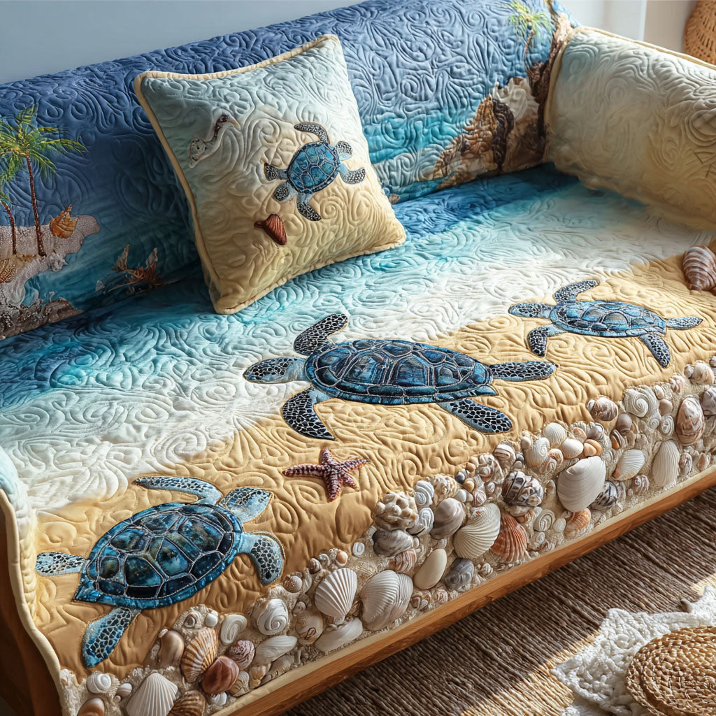 Coastal Charm Quilted Sofa Cover Seat Covers For Couches Sea Turtle Gift Shop